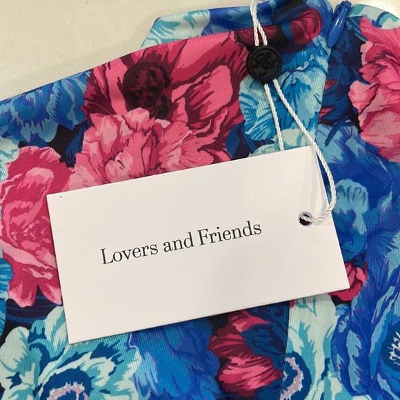 Lovers+Friends🩷 Hot Pink&Blue Floral LongSleeve Draped Mock Turtleneck CropTop M - Picture 10 of 10